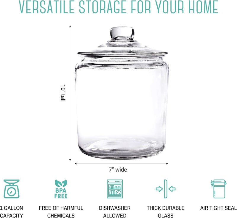 Outshine 1 Gallon Cookie Jar for Kitchen Countertop| Airtight Glass Storage Jars for Candy, Coffee, Dog Treats| Large Glass Apothecary Jars with Lids| Large Food Storage Container for Kitchen, Pantry - Image 4